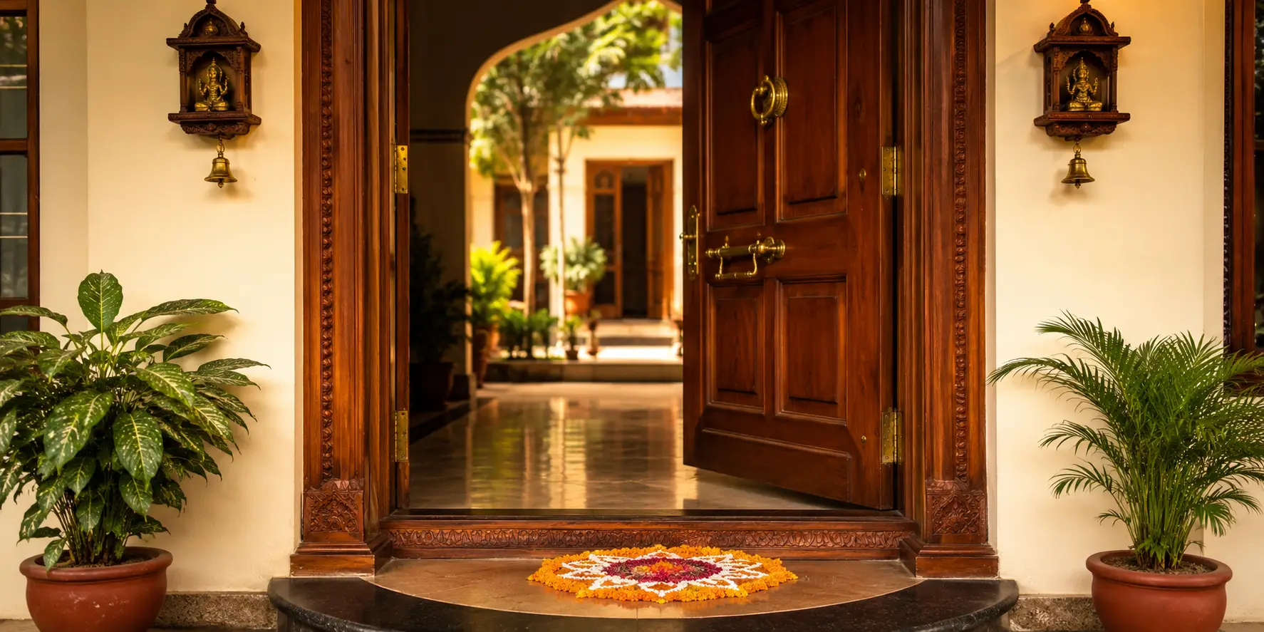 A well-lit, uncluttered main entrance door