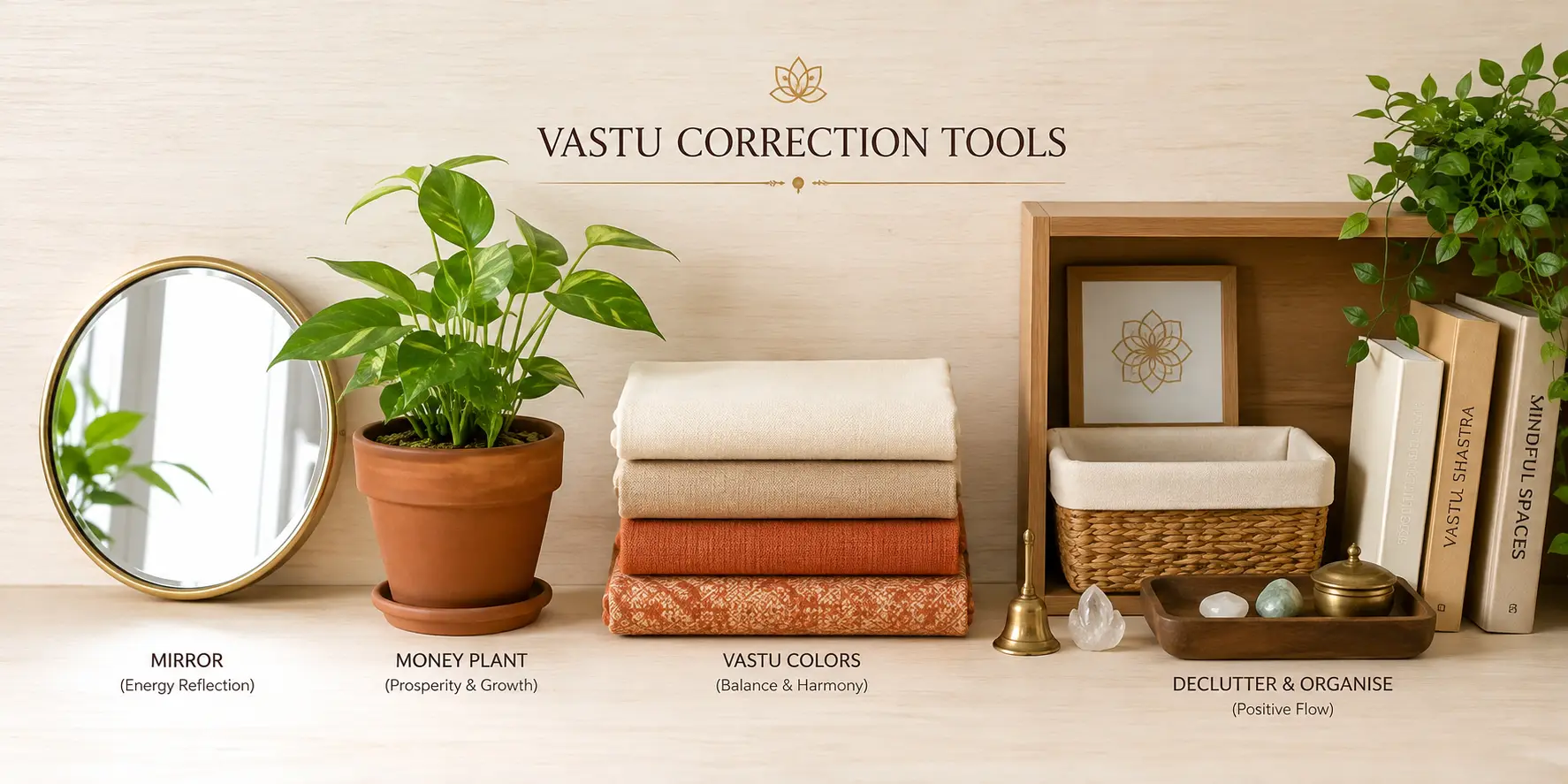Non-structural Vastu correction toolkit: mirror, plant, colour and decluttering